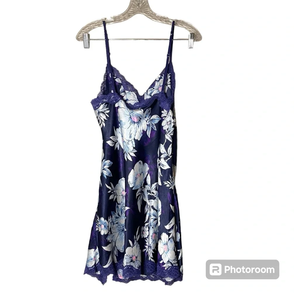 Y2K Victoria Secret Purple Floral Rhinestone Slip‎ Dress Size Medium